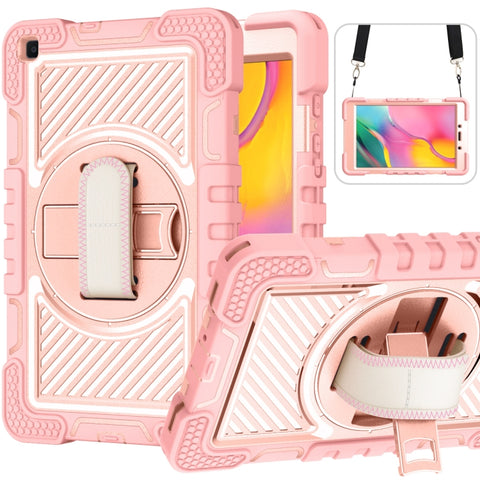 360 Degree Rotation Contrast Color Shockproof Silicone + PC Case with Holder & Hand Grip Strap & Shoulder Strap, For iPad 9.7 2018 / 2017, For iPad 10.2 2021 / 2020 / 2019, For iPad 10.9 / Pro 11 2020 / 2021 / 2018                                      ...