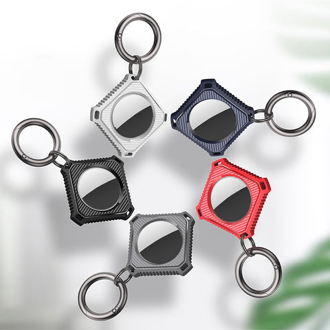 Four Square Carbon Fiber Case with Keychain Ring For AirTag 2nd Gen / AirTag 1st Gen