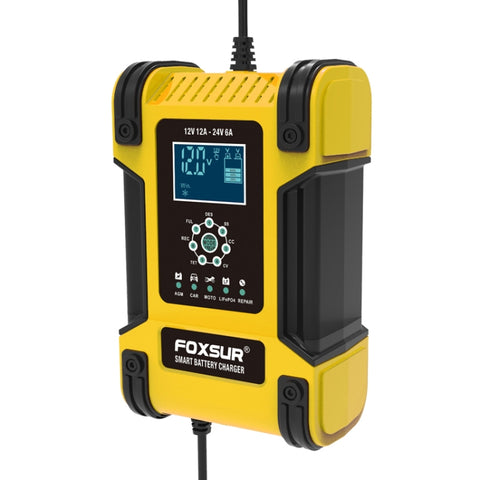 FOXSUR 12A / 12V / 24V Car / Motorcycle 7-stage Lead-acid Battery AGM Charger, 12A, US Plug, 12A, EU Plug, 12A, JP Plug, 12A, UK Plug