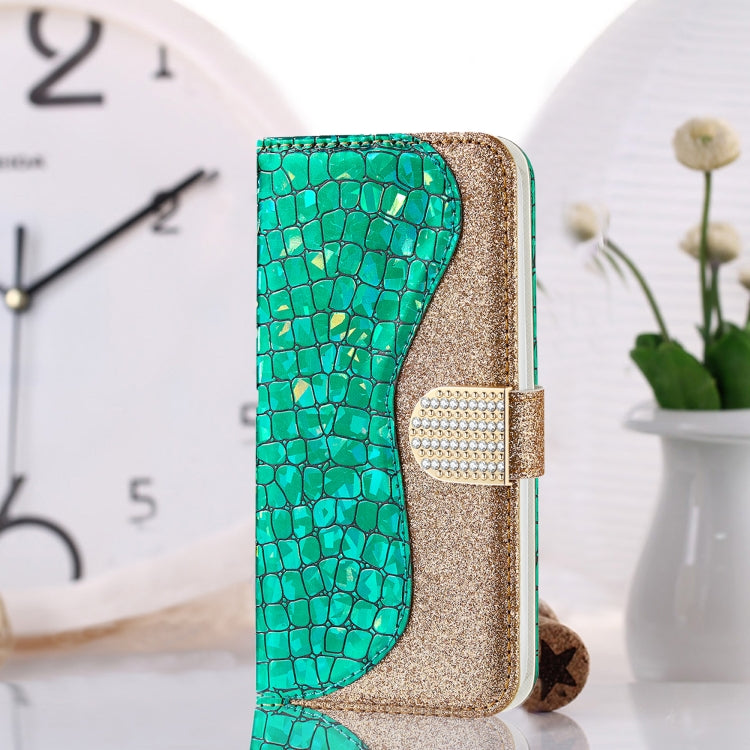 Laser Glitter Powder Matching Crocodile Texture Horizontal Flip Leather Case with Card Slots & Holder & Wallet, For Samsung Galaxy A03s EU Version