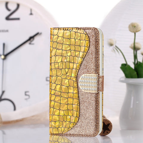 Laser Glitter Powder Matching Crocodile Texture Horizontal Flip Leather Case with Card Slots & Holder & Wallet, For Samsung Galaxy A03s EU Version