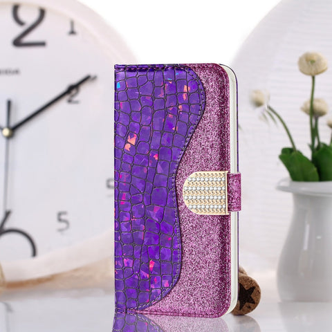 Laser Glitter Powder Matching Crocodile Texture Horizontal Flip Leather Case with Card Slots & Holder & Wallet, For Samsung Galaxy A03s EU Version