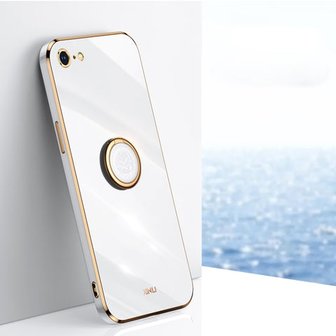 XINLI Straight Edge 6D Electroplate TPU Phone Case with Ring Holder, For iPhone 6 / 6s, For iPhone 6 Plus / 6s Plus, For iPhone 8 Plus / 7 Plus, For iPhone SE 2022 / SE 2020 / 8 / 7, For iPhone 11, For iPhone 11 Pro