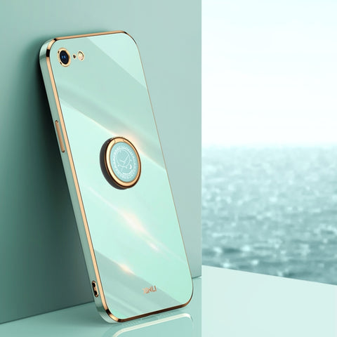XINLI Straight Edge 6D Electroplate TPU Phone Case with Ring Holder, For iPhone 6 / 6s, For iPhone 6 Plus / 6s Plus, For iPhone 8 Plus / 7 Plus, For iPhone SE 2022 / SE 2020 / 8 / 7, For iPhone 11, For iPhone 11 Pro