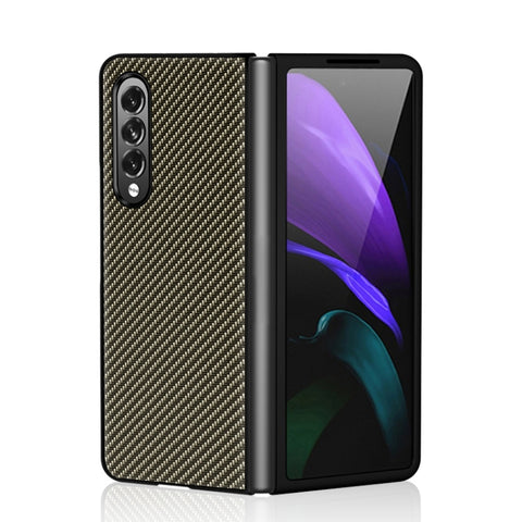 Solid Color Carbon Fiber Texture PU Shockproof Protective Case, For Samsung Galaxy Z Fold3 5G