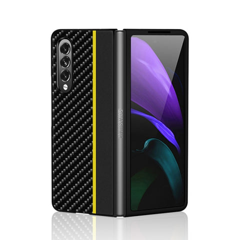 Carbon Fiber Texture Shockproof Splicing Leather Case, For Samsung Galaxy Z Fold3 5G