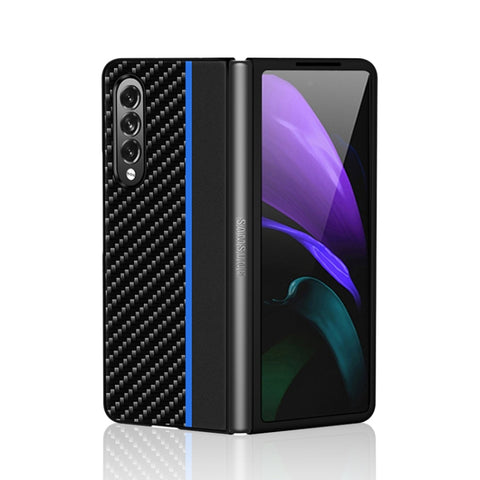 Carbon Fiber Texture Shockproof Splicing Leather Case, For Samsung Galaxy Z Fold3 5G