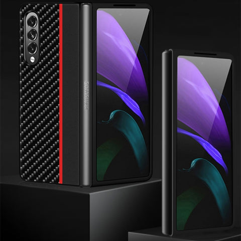 Carbon Fiber Texture Shockproof Splicing Leather Case, For Samsung Galaxy Z Fold3 5G