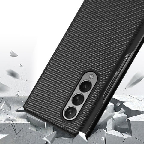 Carbon Fiber Texture Folding All Inclusive PU Shockproof Splicing Leather Case, For Samsung Galaxy Z Fold3 5G