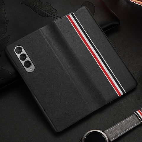 Cowhide Shockproof Fold Splicing Leather Case, For Samsung Galaxy Z Fold3 5G
