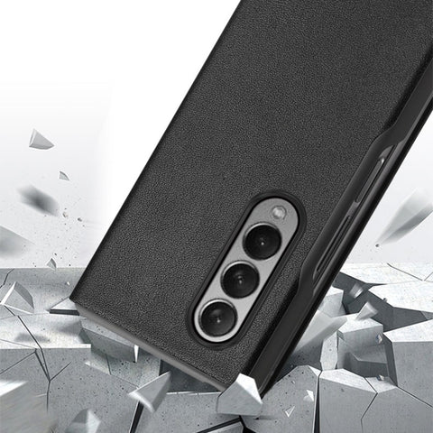 Cowhide Shockproof Fold Splicing Leather Case, For Samsung Galaxy Z Fold3 5G