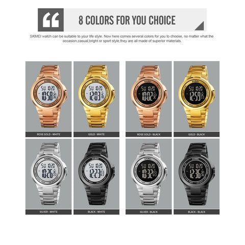 SKMEI 1712 Dual Time LED Digital Display Luminous Stainless Steel Strap Electronic Watch
