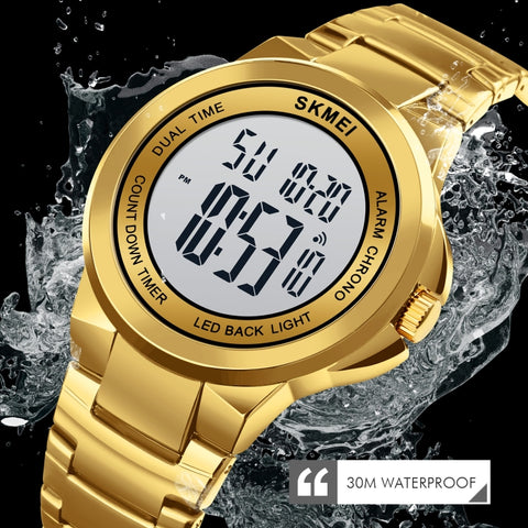 SKMEI 1712 Dual Time LED Digital Display Luminous Stainless Steel Strap Electronic Watch