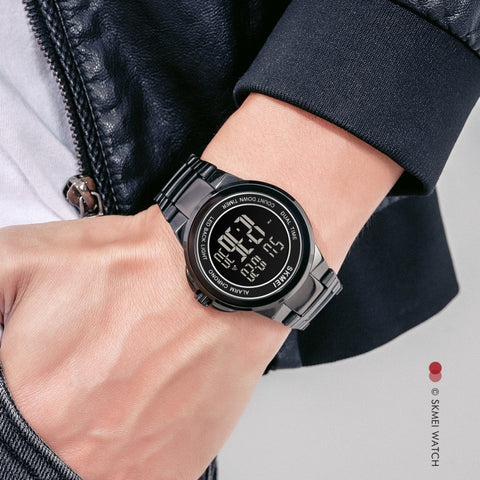 SKMEI 1712 Dual Time LED Digital Display Luminous Stainless Steel Strap Electronic Watch