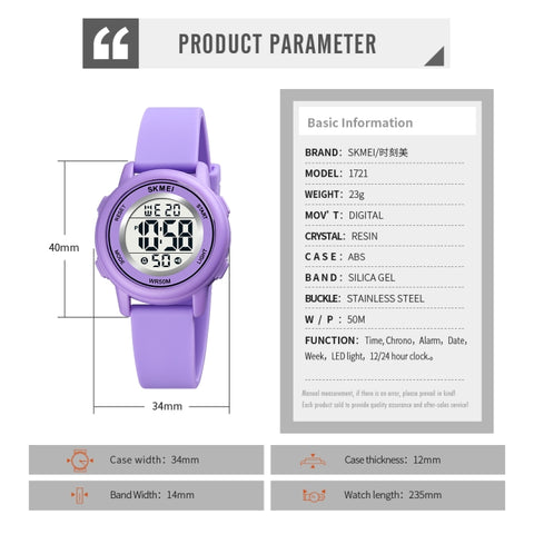 SKMEI 1721 Triplicate Round Dial LED Digital Display Luminous Silicone Strap Electronic Watch