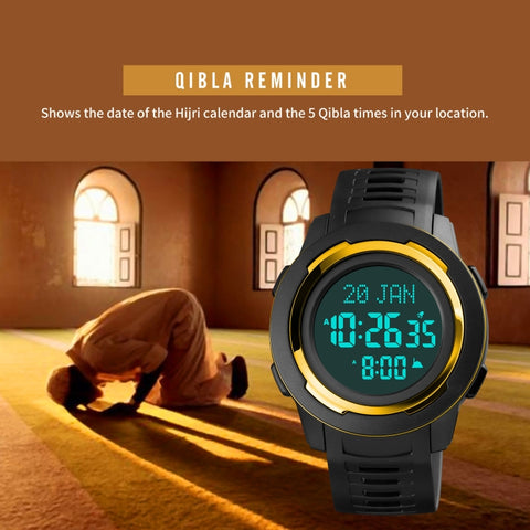 SKMEI 1729 Qibla Calendar Timing Multifunctional LED Digital Display Luminous Electronic Watch