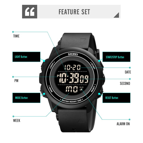 SKMEI 1736 Triplicate Round Dial Timing LED Digital Display Luminous Electronic Watch