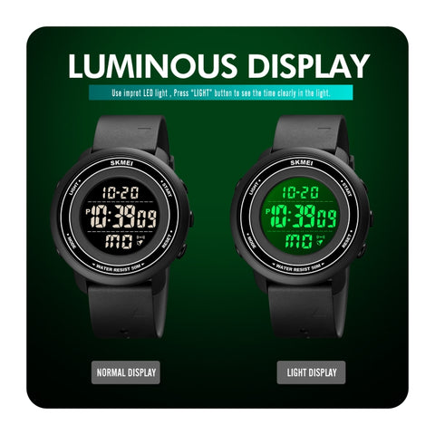 SKMEI 1736 Triplicate Round Dial Timing LED Digital Display Luminous Electronic Watch