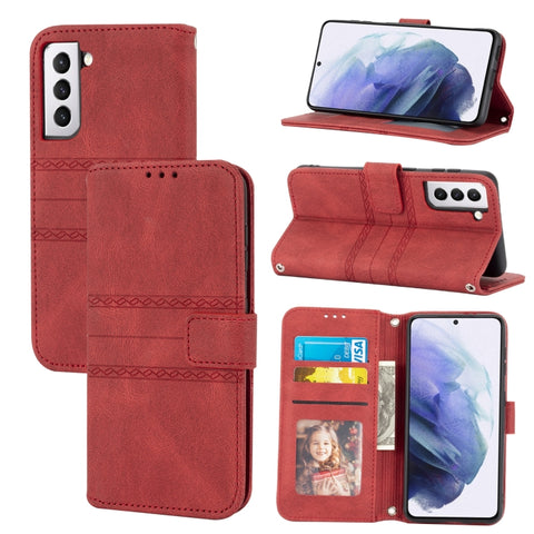 Embossed Striped Magnetic Buckle PU + TPU Horizontal Flip Leather Case with Holder & Card Slot & Wallet & Photo Frame & Sling, For Samsung Galaxy S20 FE 5G, For Samsung Galaxy S21 5G, For Samsung Galaxy S21+ 5G, For Samsung Galaxy S21 Ultra 5G         ...