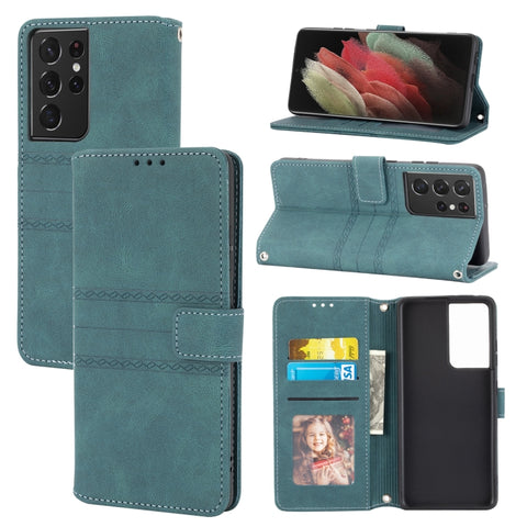Embossed Striped Magnetic Buckle PU + TPU Horizontal Flip Leather Case with Holder & Card Slot & Wallet & Photo Frame & Sling, For Samsung Galaxy S20 FE 5G, For Samsung Galaxy S21 5G, For Samsung Galaxy S21+ 5G, For Samsung Galaxy S21 Ultra 5G         ...