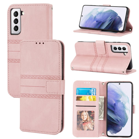 Embossed Striped Magnetic Buckle PU + TPU Horizontal Flip Leather Case with Holder & Card Slot & Wallet & Photo Frame & Sling, For Samsung Galaxy S20 FE 5G, For Samsung Galaxy S21 5G, For Samsung Galaxy S21+ 5G, For Samsung Galaxy S21 Ultra 5G         ...
