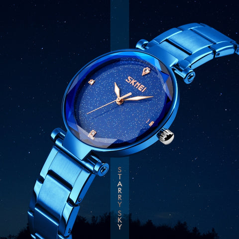 SKMEI 9180 Starry Sky Dial Stainless Steel Strap Quartz Watch for Ladies