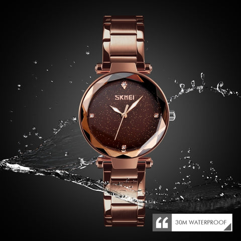 SKMEI 9180 Starry Sky Dial Stainless Steel Strap Quartz Watch for Ladies