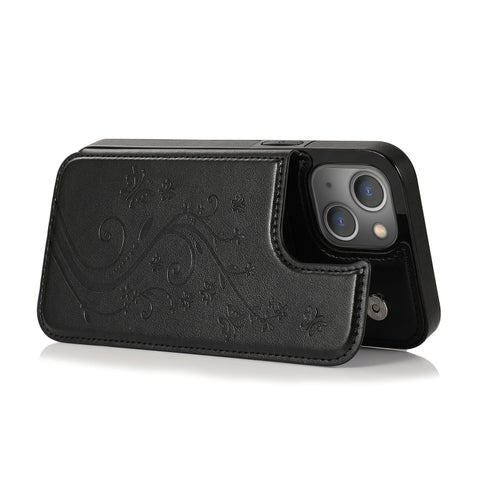 Butterflies Flowers Double Buckle PU + TPU Protective Case with Holder & Card Slots & Photo Frame, For iPhone 13 mini, For iPhone 13, For iPhone 13 Pro, For iPhone 13 Pro Max