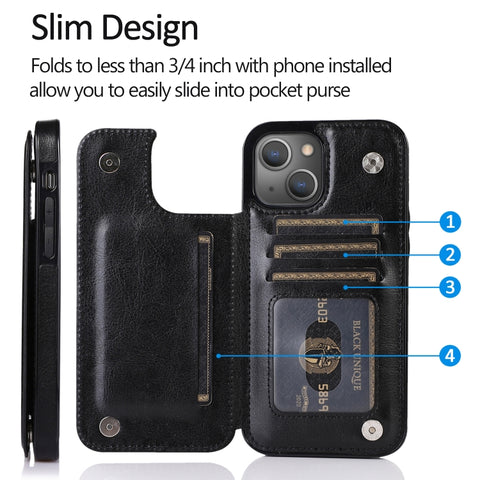 Double Buckle Shockproof PU Protective Case with Card Slots & Holder, For iPhone 13, For  iPhone 13 Mini, For iPhone 13 Pro, For iPhone 13 Pro Max