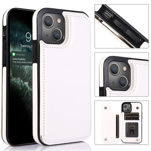 Double Buckle Shockproof PU Protective Case with Card Slots & Holder, For iPhone 13, For  iPhone 13 Mini, For iPhone 13 Pro, For iPhone 13 Pro Max