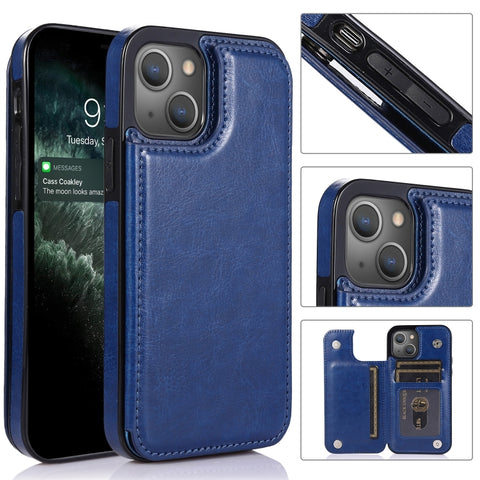Double Buckle Shockproof PU Protective Case with Card Slots & Holder, For iPhone 13, For  iPhone 13 Mini, For iPhone 13 Pro, For iPhone 13 Pro Max