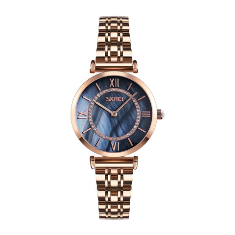 SKMEI 9198 Simple Roman Numeral Dial Metal Belt Quartz Watch for Couples