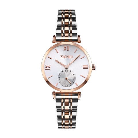 SKMEI 9198 Simple Roman Numeral Dial Metal Belt Quartz Watch for Couples