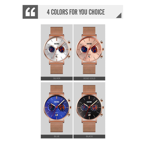 SKMEI 9231 Men Map Pattern Calendar Stopwatch Stainless Steel Strap Quartz Watch