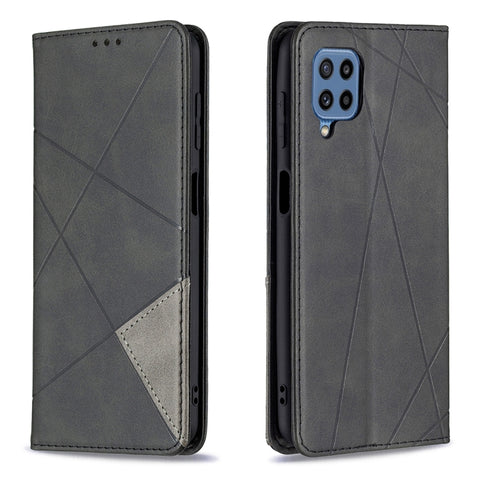 Rhombus Texture Horizontal Flip Magnetic Leather Case with Holder & Card Slots, For Samsung Galaxy M32