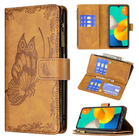 Flying Butterfly Embossing Pattern Zipper Horizontal Flip Leather Case with Holder & Card Slots & Wallet, For Samsung Galaxy M32