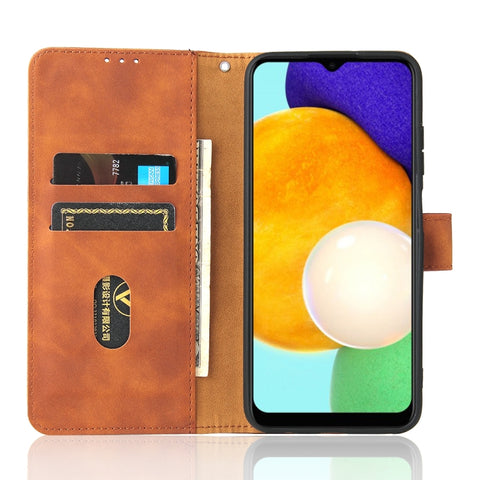 Solid Color Skin Feel Magnetic Buckle Horizontal Flip Calf Texture PU Leather Case with Holder & Card Slots & Wallet, For Samsung Galaxy A03s