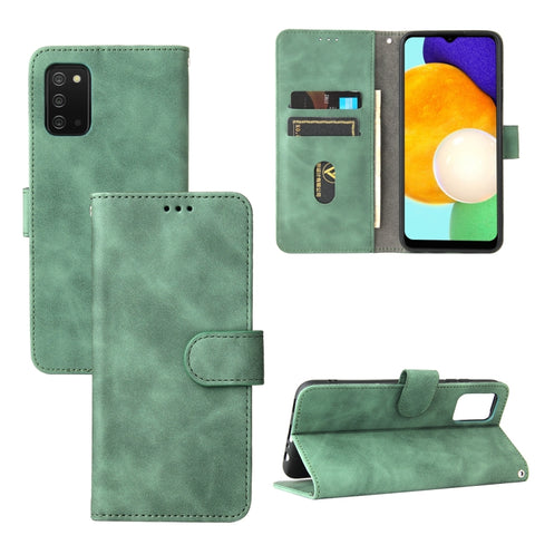 Solid Color Skin Feel Magnetic Buckle Horizontal Flip Calf Texture PU Leather Case with Holder & Card Slots & Wallet, For Samsung Galaxy A03s