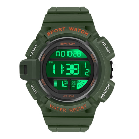 SANDA 2106 LED Digital Display Luminous Alarm Clock Men Outdoor Sports Electronic Watch