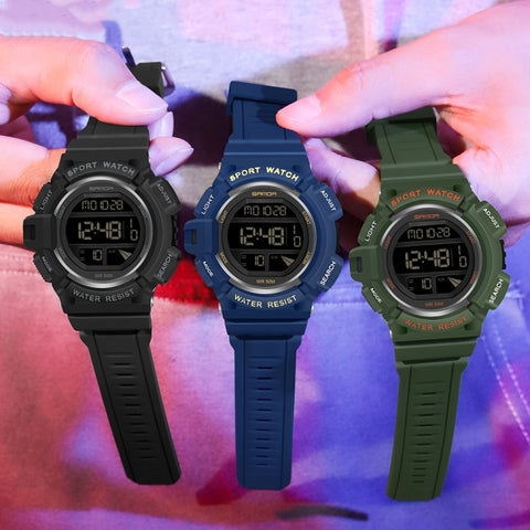 SANDA 2106 LED Digital Display Luminous Alarm Clock Men Outdoor Sports Electronic Watch
