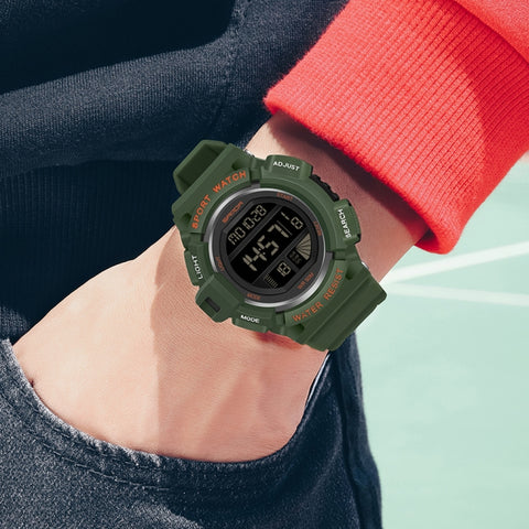 SANDA 2106 LED Digital Display Luminous Alarm Clock Men Outdoor Sports Electronic Watch