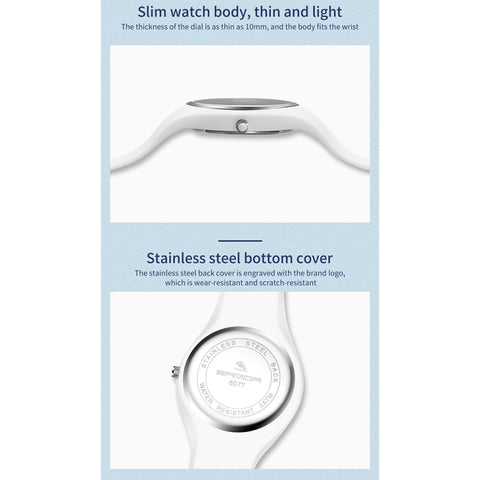 SANDA 6077 Simple Icon Round Dial Ladies Silicone Strap Quartz Watch
