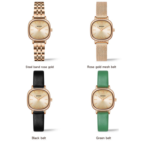 SANDA P1098 Simple Bar Scale Oval Dial Quartz Watch for Women