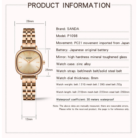 SANDA P1098 Simple Bar Scale Oval Dial Quartz Watch for Women