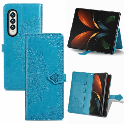 Embossed Mandala Pattern PC + TPU Horizontal Flip Leather Case with Holder & Card Slots, For Samsung Galaxy Z Fold3 5G
