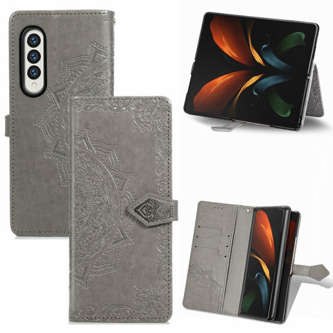 Embossed Mandala Pattern PC + TPU Horizontal Flip Leather Case with Holder & Card Slots, For Samsung Galaxy Z Fold3 5G
