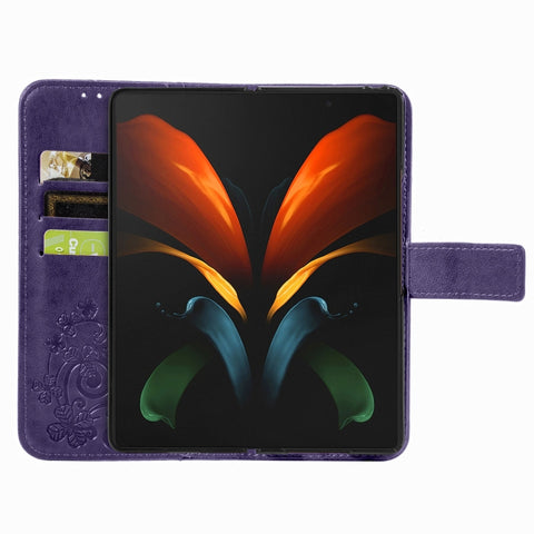 Four-leaf Clasp Embossed Buckle Mobile Phone Protection Leather Case with Lanyard & Card Slot & Wallet & Bracket Function, For Samsung Galaxy Z Fold3 5G