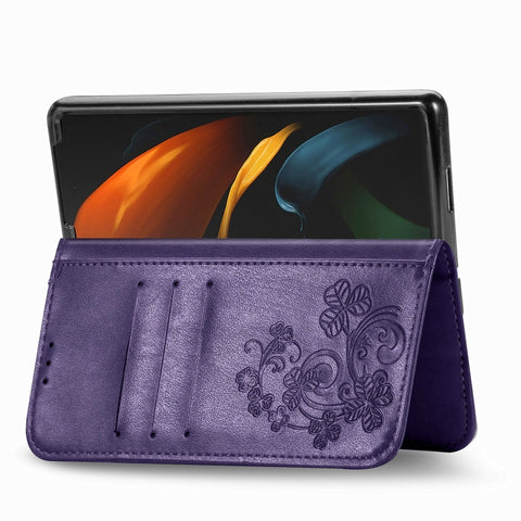 Four-leaf Clasp Embossed Buckle Mobile Phone Protection Leather Case with Lanyard & Card Slot & Wallet & Bracket Function, For Samsung Galaxy Z Fold3 5G