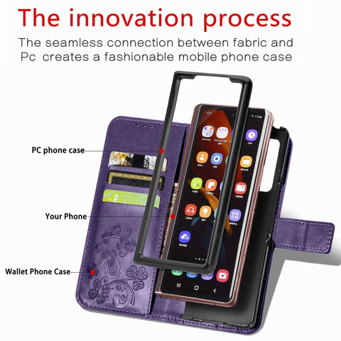 Four-leaf Clasp Embossed Buckle Mobile Phone Protection Leather Case with Lanyard & Card Slot & Wallet & Bracket Function, For Samsung Galaxy Z Fold3 5G