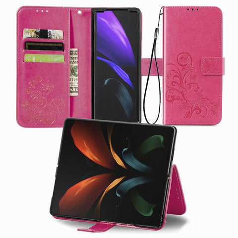Four-leaf Clasp Embossed Buckle Mobile Phone Protection Leather Case with Lanyard & Card Slot & Wallet & Bracket Function, For Samsung Galaxy Z Fold3 5G